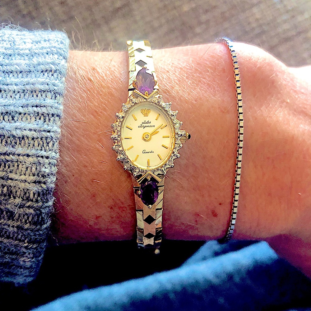 Vintage Gold Watch. Jules Jurgensen Watch with AMETHYST Purple stones diamonds
